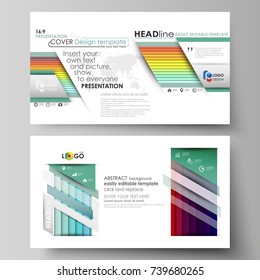 Business templates in HD format for presentation slides. Vector layouts in flat style. Bright color rectangles, colorful design with geometric rectangular shapes forming abstract beautiful background.
