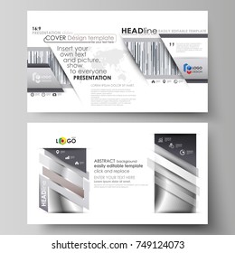 Business templates in HD format for presentation slides. Easy editable abstract vector layouts in flat design. Simple monochrome geometric pattern. Minimalistic background. Gray color shapes.