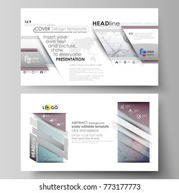 Business templates in HD format for presentation slides. Abstract vector layouts in flat design. Compounds lines and dots. Big data visualization in minimal style. Graphic communication background.