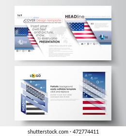 Business templates in HD size for presentation slides. Easy editable abstract layouts in flat design. Patriot Day background with american flag, vector illustration