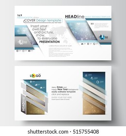Business templates in HD size for presentation slides. Easy editable abstract layouts in flat design. Christmas decoration, vector background with shiny snowflakes, stars