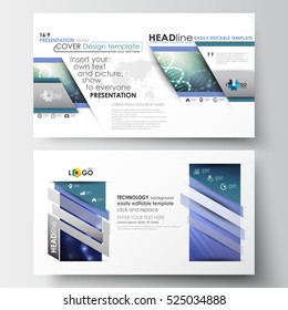 Business templates in HD size for presentation slides. Easy editable abstract layouts in flat design. DNA molecule structure, science background. Scientific research, medical technology