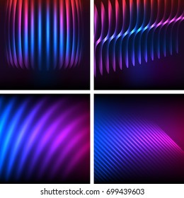 Business templates for multipurpose presentation. Easy editable vector EPS 10 layout. Set of 4 design brochure advertising, Northern Lights neon effect on purple background event party flyer