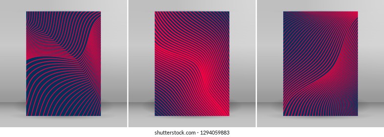 Business templates for multipurpose presentation slides. Easy editable vector EPS 10 layouts. Set of 3 vertical brochure flyer A4 format Annual report mockup graphic colors red, pink, purple