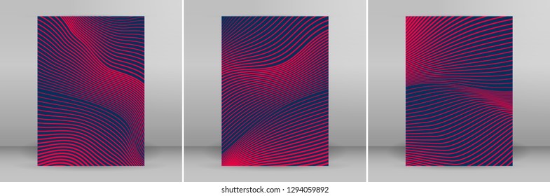 Business templates for multipurpose presentation slides. Easy editable vector EPS 10 layouts. Set of 3 vertical brochure flyer A4 format Annual report mockup graphic colors red, pink, purple