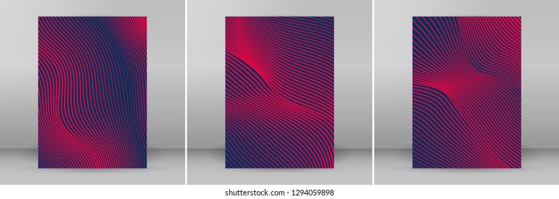 Business templates for multipurpose presentation slides. Easy editable vector EPS 10 layouts. Set of 3 vertical brochure flyer A4 format Annual report mockup graphic colors red, pink, purple