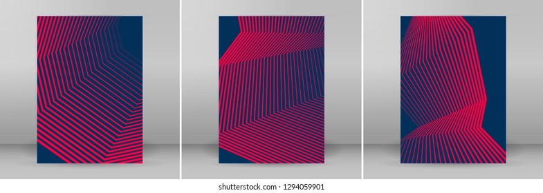 Business templates for multipurpose presentation slides. Easy editable vector EPS 10 layouts. Set of 3 vertical brochure flyer A4 format Annual report mockup graphic colors red, pink, purple