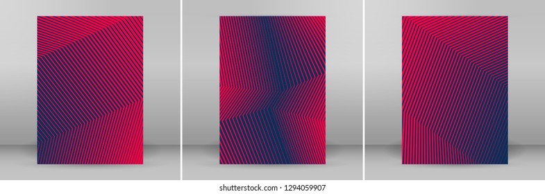 Business templates for multipurpose presentation slides. Easy editable vector EPS 10 layouts. Set of 3 vertical brochure flyer A4 format Annual report mockup graphic colors red, pink, purple