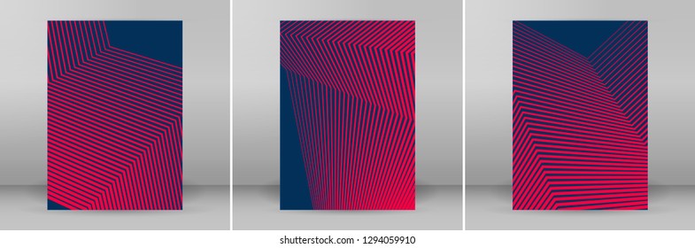 Business templates for multipurpose presentation slides. Easy editable vector EPS 10 layouts. Set of 3 vertical brochure flyer A4 format Annual report mockup graphic colors red, pink, purple