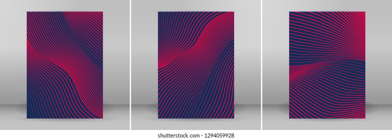 Business templates for multipurpose presentation slides. Easy editable vector EPS 10 layouts. Set of 3 vertical brochure flyer A4 format Annual report mockup graphic colors red, pink, purple