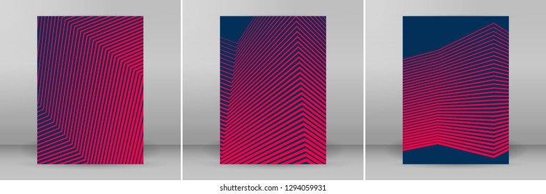 Business templates for multipurpose presentation slides. Easy editable vector EPS 10 layouts. Set of 3 vertical brochure flyer A4 format Annual report mockup graphic colors red, pink, purple