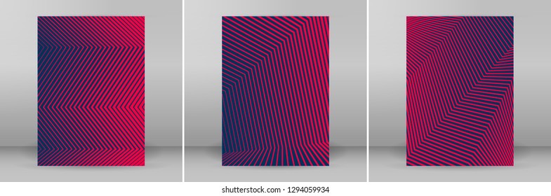Business templates for multipurpose presentation slides. Easy editable vector EPS 10 layouts. Set of 3 vertical brochure flyer A4 format Annual report mockup graphic colors red, pink, purple