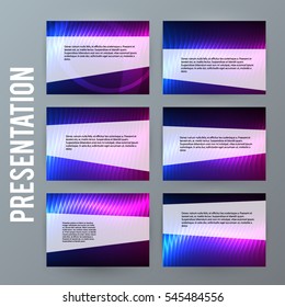 Business templates for multipurpose presentation slides. Easy editable vector layout. Set of 6 design brochure flyer marketing and advertising, Annual report mockup EPS 10. Northern Lights neon effect