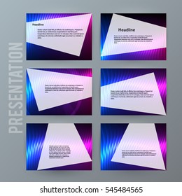 Business templates for multipurpose presentation slides. Easy editable vector layout. Set of 6 design brochure flyer marketing and advertising, Annual report mockup EPS 10. Northern Lights neon effect