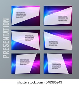 Business templates for multipurpose presentation slides. Easy editable vector layout. Set of 6 design brochure flyer marketing and advertising, Annual report mockup EPS 10. Northern Lights neon effect