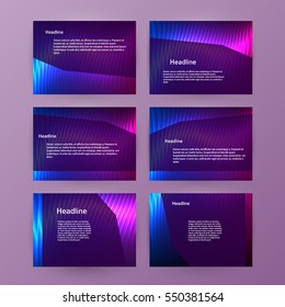 Business templates for multipurpose presentation slides. Easy editable vector EPS 10 layout. Set of 6 design brochure advertising, Northern Lights neon effect on purple background event party flyer