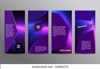 Business templates for multipurpose presentation slides. Easy editable vector EPS 10 layout. Set of 4 design brochure advertising, Northern Lights neon effect on purple background event party flyer