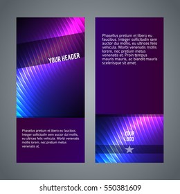 Business templates for multipurpose presentation slides. Easy editable vector EPS 10 layout. Set of 2 design brochure advertising, Northern Lights neon effect on purple background event party flyer