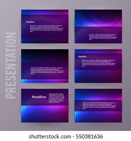 Business templates for multipurpose presentation slides. Easy editable vector EPS 10 layout. Set of 6 design brochure advertising, Northern Lights neon effect on purple background event party flyer