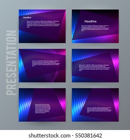 Business templates for multipurpose presentation slides. Easy editable vector EPS 10 layout. Set of 6 design brochure advertising, Northern Lights neon effect on purple background event party flyer