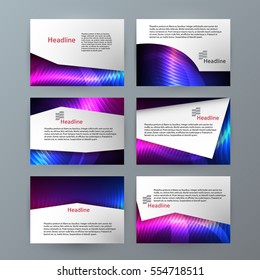 Business templates for multipurpose presentation slides. Easy editable vector EPS 10 layout. Set of 6 design brochure advertising, Northern Lights neon effect on purple background event party flyer