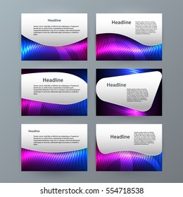 Business templates for multipurpose presentation slides. Easy editable vector EPS 10 layout. Set of 6 design brochure advertising, Northern Lights neon effect on purple background event party flyer