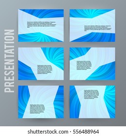 Business templates for multipurpose presentation slides. Easy editable vector EPS 10 layout. Set of 6 design brochure ad, glow light effect on blue background event party flyer. Annual report mockup