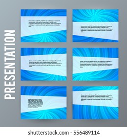 Business templates for multipurpose presentation slides. Easy editable vector EPS 10 layout. Set of 6 design brochure advertising, glow light effect on blue background event party flyer