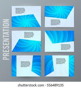 Business templates for multipurpose presentation slides. Easy editable vector EPS 10 layout. Set of 6 design brochure ad, glow light effect on blue background event party flyer. Annual report mockup
