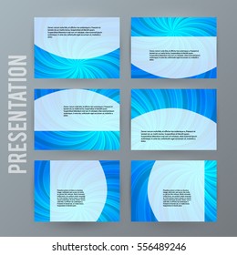 Business templates for multipurpose presentation slides. Easy editable vector EPS 10 layout. Set of 6 design brochure ad, glow light effect on blue background event party flyer. Annual report mockup