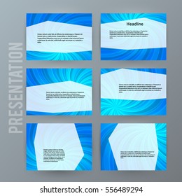 Business templates for multipurpose presentation slides. Easy editable vector EPS 10 layout. Set of 6 design brochure ad, glow light effect on blue background event party flyer. Annual report mockup