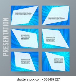 Business templates for multipurpose presentation slides. Easy editable vector EPS 10 layout. Set of 6 design brochure ad, glow light effect on blue background event party flyer. Annual report mockup