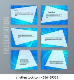 Business templates for multipurpose presentation slides. Easy editable vector EPS 10 layout. Set of 6 design brochure ad, glow light effect on blue background event party flyer. Annual report mockup