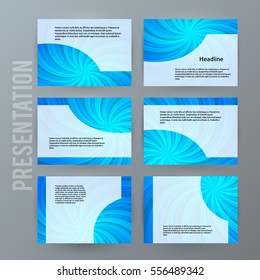 Business templates for multipurpose presentation slides. Easy editable vector EPS 10 layout. Set of 6 design brochure ad, glow light effect on blue background event party flyer. Annual report mockup