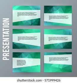 Business templates for multipurpose presentation slides. Easy editable vector EPS 10 layout. Set of 6 design brochure ad, glow light effect on green background event party flyer. Annual report mockup