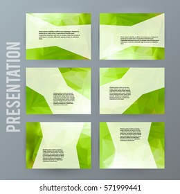 Business templates for multipurpose presentation slides. Easy editable vector EPS 10 layout. Set of 6 design brochure ad, glow light effect on green background event party flyer. Annual report mockup