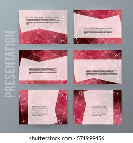 Business templates for multipurpose presentation slides. Easy editable vector EPS 10 layout. Set of 6 design brochure ad, glow light effect on pink background event party flyer. Annual report mockup