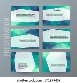 Business templates for multipurpose presentation slides. Easy editable vector EPS 10 layout. Set of 6 design brochure ad, glow light effect on green background event party flyer. Annual report mockup