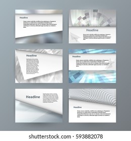 Business templates for multipurpose presentation slides. Easy editable vector EPS 10 layouts. Set of 6 horizontal Silver design brochure flyer, Annual report mockup graphic colors metalic grey, steel