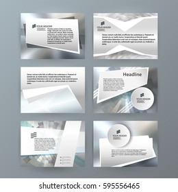 Business templates for multipurpose presentation slides. Easy editable vector EPS 10 layouts. Set of 6 horizontal Silver design brochure flyer, Annual report mockup graphic colors metalic grey, steel
