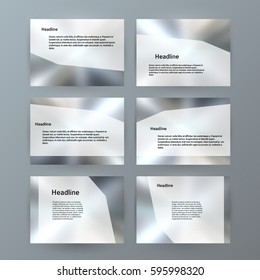 Business templates for multipurpose presentation slides. Easy editable vector EPS 10 layouts. Set of 6 horizontal Silver design brochure flyer, Annual report mockup graphic colors metalic grey, steel