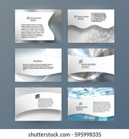 Business templates for multipurpose presentation slides. Easy editable vector EPS 10 layouts. Set of 6 horizontal Silver design brochure flyer, Annual report mockup graphic colors metalic grey, steel