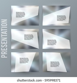 Business templates for multipurpose presentation slides. Easy editable vector EPS 10 layouts. Set of 6 horizontal Silver design brochure flyer, Annual report mockup graphic colors metalic grey, steel