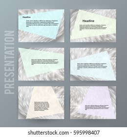Business templates for multipurpose presentation slides. Easy editable vector EPS 10 layouts. Set of 6 horizontal Silver design brochure flyer, Annual report mockup graphic colors metalic grey, steel