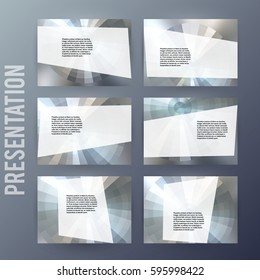 Business templates for multipurpose presentation slides. Easy editable vector EPS 10 layouts. Set of 6 horizontal Silver design brochure flyer, Annual report mockup graphic colors metalic grey, steel