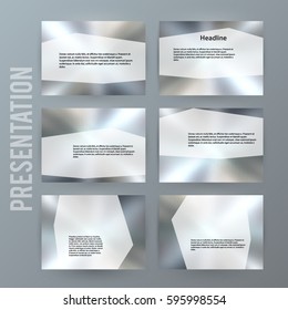 Business templates for multipurpose presentation slides. Easy editable vector EPS 10 layouts. Set of 6 horizontal Silver design brochure flyer, Annual report mockup graphic colors metalic grey, steel