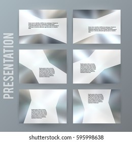 Business templates for multipurpose presentation slides. Easy editable vector EPS 10 layouts. Set of 6 horizontal Silver design brochure flyer, Annual report mockup graphic colors metalic grey, steel