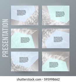 Business templates for multipurpose presentation slides. Easy editable vector EPS 10 layouts. Set of 6 horizontal Silver design brochure flyer, Annual report mockup graphic colors metalic grey, steel