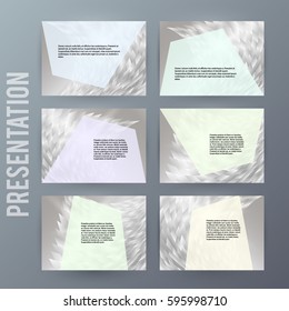 Business templates for multipurpose presentation slides. Easy editable vector EPS 10 layouts. Set of 6 horizontal Silver design brochure flyer, Annual report mockup graphic colors metalic grey, steel