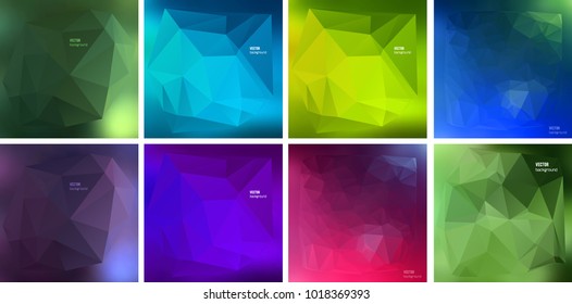 Business templates presentation. Easy editable vector EPS 10 layout. Set of 6 design brochure advertising, lighting glowing triangle 3d effect crystal lattice on purple background event party flyer
